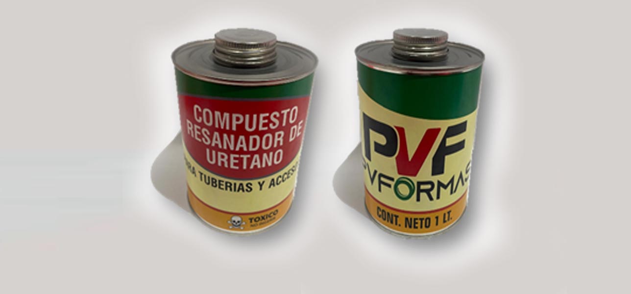 resanador de uretano para interiores de tubería forrada de PVC, reparación de rasgaduras, cortes, raspones, etc. donde se haya levantado el PVC, marca PVFORMAS